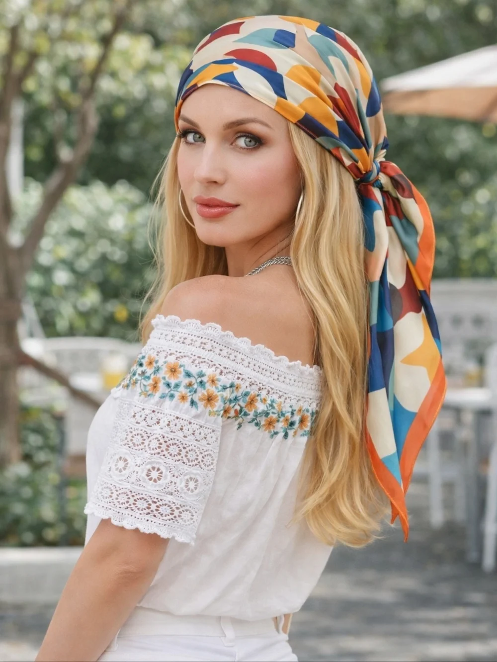 Multicolor Floral Abstract Silk Feel Artsy Head Scarf Bandana Hair Wrap 35x35